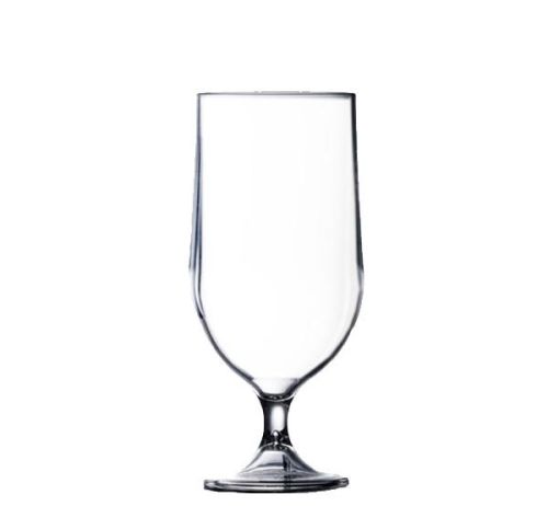 Transparentes Plastikbierglas auf Fuß mit einem Fassungsvermögen von 42 cl.